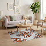 Orange Gray Baroque Damask Area Rug