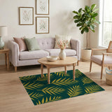 Golden Fern Leaves Emerald Green Area Rug