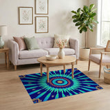 Blue and Teal Teal Mandala Geometric Area Rug