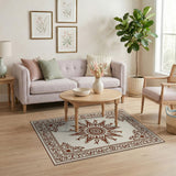 Brown and Tan Ornate Brown Medallion Persian Area Rug