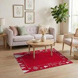 Festive Red Christmas Pine Snowflake Border Area Rug