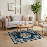 Blue and Teal Navy Blue Persian Mandala Area Rug