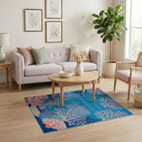 Vibrant Pink Coral Reef Teal Area Rug