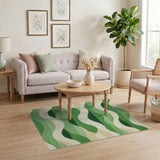 Layered Green Waves Geometric Area Rug