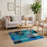 Geometric Modern Blue Teal Geometric Patchwork Area Rug