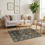 Gold Gray Geometric Diamond Floral Rug
