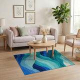 Blue Teal Geometric Wave Mountain Rug