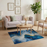 Luxe Blue Gold Fluid Agate Area Rug