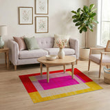 Vibrant Red Pink Yellow Geometric Area Rug