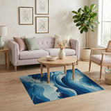 Navy Blue Ocean Waves Area Rug
