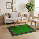 Emerald Green Polka Dot Rug with Ornate Purple Border