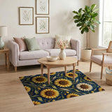 Golden Sunflower Meadow Navy Area Rug