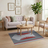 Red Stitch Baseball Gray Area Rug