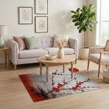 Washable Japanese Red Plum Blossom Low Pile Area Rug