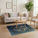 Ornate Blue Floral Persian Medallion Rug