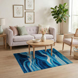 Modern Blue Ocean Waves Geometric Area Rug