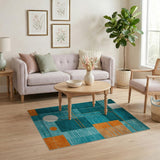 Teal Orange Geometric Modern Area Rug