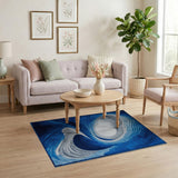 Swirling Blue Waves Geometric Area Rug