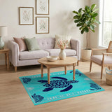 Blue and Teal Sea Turtle Coastal Area Rug