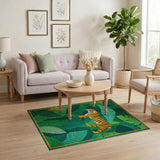 Jungle Tiger Amidst Lush Leaves Area Rug