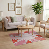 Pink Maple Leaf Frame Area Rug