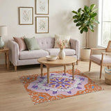 Vibrant Orange Purple Floral Medallion Rug