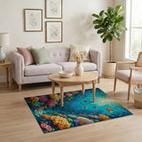 ODIKA Washable Underwater Coral Reef Area Rug - Non-Slip Low Pile Kids Playroom Decor