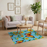 Vibrant Sunflower Monarch Butterfly Blue Area Rug