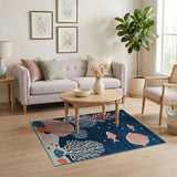 Navy Blue Coral Reef Striped Fish Area Rug