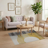 Modern Geometric Grey-Yellow Sun Stripe Rug