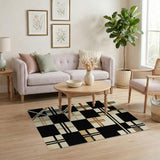 Beige Black Geometric Grid Area Rug