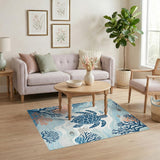 Blue Sea Turtle Coastal Area Rug