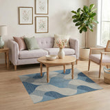Teal Blue Ivory Wavy Geometric Area Rug