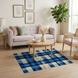 Blue and Teal Navy Blue Plaid Geometric Area Rug