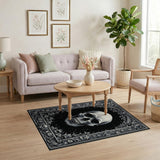 ODIKA Gothic Skull Washable Area Rug - Vintage Floral Low Pile Non-Slip Living Room Carpet