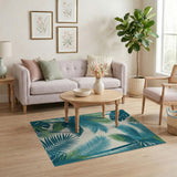 Teal Palm Leaf Coastal Beach Area Rug