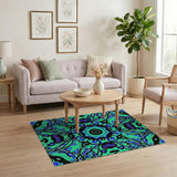 Bold Teal Tiger Mandala Area Rug
