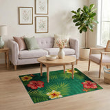 Hibiscus and Palm Leaf Coastal Area Rug