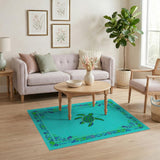 Coastal Beach Blue and Teal Teal Sea Turtle Coastal Area Rug