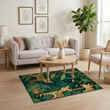 Jungle Safari Kids Cartoon Rug with Giraffes Leopard Fawn