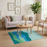 Teal Mountains and Layered Waves Area Rug
