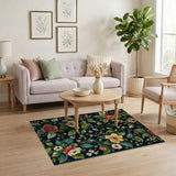 Deep Navy Vibrant Floral Area Rug