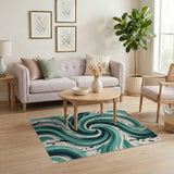 Swirling Teal Brushstroke Abstract Area Rug