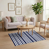 Black and White Navy Striped Washable Area Rug