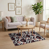 Black Pink Stylized Floral Area Rug