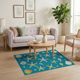 Teal Coastal Starfish Fish and Seashells Rug