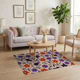 Whimsical Black Cats Purple Flowers Area Rug