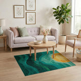 Teal Waves Sunrise Abstract Area Rug