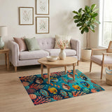 Coastal Beach Vibrant Coral Reef Fish Area Rug