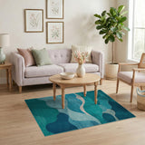 Abstract Teal Wave Blue and Teal Area Rug